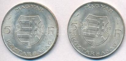 1947. 5Ft Ag "Kossuth" (2x) T:2 Adamo F8.1