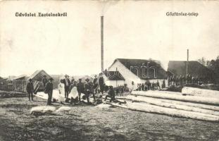 Esztelnek, Estelnic; Gőzfűrész telep, kiadja Csavar József / saw mill (EK)