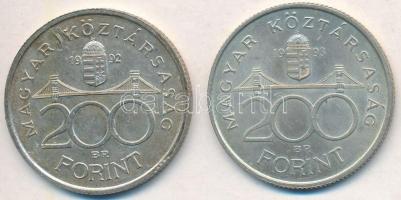 1992-1993. 200Ft Ag "MNB" (2x) T:2 patina, karcolt Adamo F13