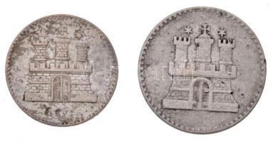 Német Államok / Hamburg 1855. Sechsling (6pf) Ag + 1855A 1Sch Ag (0,71g/1,02g) T:2,2- German States / Hamburg 1855. Sechsling (6 Pfennig) Ag + 1855A 1 Schilling Ag (0,71g/1,02g) C:XF,VF