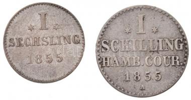Német Államok / Hamburg 1855. Sechsling (6pf) Ag + 1855A 1Sch Ag (0,71g/1,02g) T:2,2-
German States...