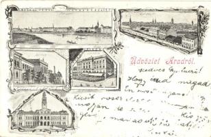 1899 Arad, Marospart, Andrássy tér, líceum, Városház, színház / river bank, square, lyceum, town hall, theatre, floral
