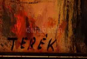 Terék jelzéssel: Sikátor. Vegyes technika, farost, keretben, 52×35 cm