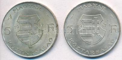 1947. 5Ft Ag "Kossuth" (2x) T:2 kis patina Adamo F8.1