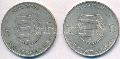 1947. 5Ft Ag "Kossuth" (2x) T:2,2- felületi karc Adamo F8.1