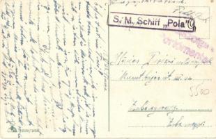 Fiume, vasútállomás / Railway station "S.M.Schiff Pola" stamp on the backside (EK)