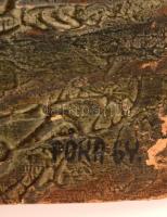 Póka György (1944-): Tanya éjjel. Olaj, farost, jelzett, kopott, 41×49 cm