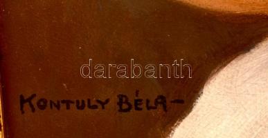 Kontuly jelzéssel: Kislány virággal. Olaj, vászon, keretben, 60×50 cm