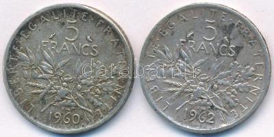 Franciaország 1960. 5F Ag + 1962. 5F Ag T:2 patina  France 1960. 5 Francs Ag + 1962. 5 Francs Ag C:XF patina Krause KM# 926