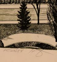 Kádas István (1941-): Kecskemét. Rézkarc, karton, jelzett, 29×39 cm