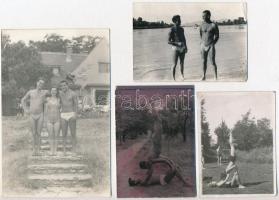 cca 1940-1950 Strandmulatság, 4 db fotó, különböző méretben
