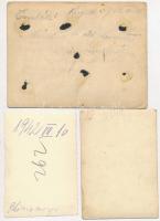 cca 1942 3 db mozival kapcsolatos fotó, egy részük hátulján feliratozva, különböző méretben