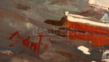 Bánfi jelzéssel: Vitorlások a vízen. Olaj, karton, fa keretben, 32x42 cm