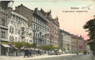 Budapest VII. Erzsébet körút, villamos, Royal Orfeum, fodrászati cikkek üzlete (EK)