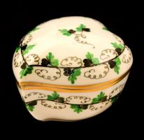 Herendi petrezselyemmintás porcelán ékszertartó dobozka, kézzel festett, jelzett, hibátlan, 7x7x5 cm