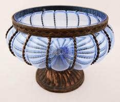 Öblös üveg kínálótál, spiáter testtel, jelzés nélkül, hibátlan, m: 18 cm., d: 20 cm