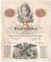 1859. 5G vízjeles papíron T:III restaurált  Austrian Empire 1859. 5 Gulden with watermark C:F restored  Adamo G91
