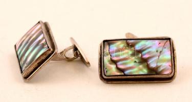 Ezüst(Ag) mandzsettagomb, gyöngyház berakással, jelzett, hibás, br: 14,9 g