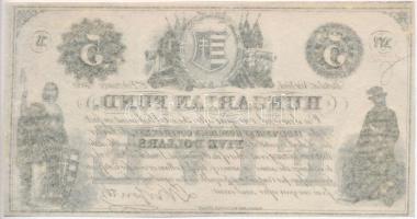 1852. 5$ "A" "Kossuth bankó" piros kézi sorszámozással T:I,I- lyuk, sarokhajláso...