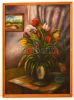 Molnár jelzéssel: Virágcsendélet. Olaj, vászon, keretben, 75×55 cm