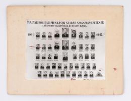 1946-1947 a Magyarországi Bőripari Munkások Szabad Szakszervezetének I. központi vezetősége és tisztikara, tablókép, kartonra ragasztva, 25×32,5 cm
