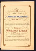 1894 A budapesti I. kerületi polgári kör közgyűlésének tiszteletbeli taggá nyilvánító oklevele Gerló...