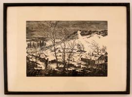 Török Endre (1926-1980): Major, linó, papír, üvegezett fa keretben, 19×27 cm