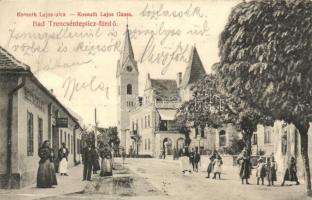 Trencsénteplic, Trencianske Teplice; Kossuth Lajos utca, étterem, templom, kiadja Wertheim Zsigmond / street, restaurant, church (fa)