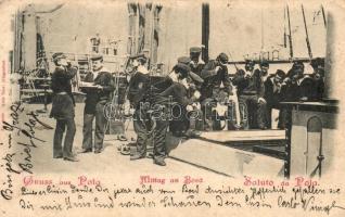Pola, Ebéd a fedélzeten, osztrák-magyar tengerészek, Alios Beer, No. 8000. / lunch on the shipboard, Austro-Hungarian Navy mariners (EK)