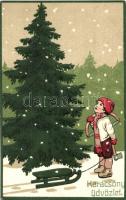 Karácsonyi üdvözlet / Christmas greeting postcard, Emb.