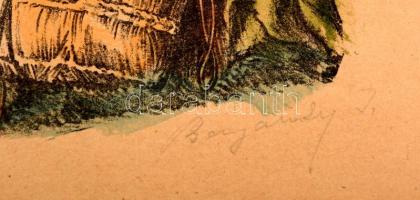 Benyovszky István (1898-1969): Cigány nő, színezett litho, papír, jelzett, 27×20 cm