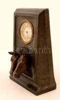 cca 1910 Bronz asztali óra lovas domborművel, működő Junhghans szerekezettel, szép állapotban / Bron...
