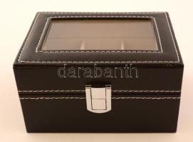 Igényes óratartó doboz üveg tetővel, három karóra számára, újszerű állapotban / Case for watches 16x12x9 cm