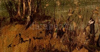 Olvashatatlan jelzéssel: Hajók viharban, olaj, vászon, sérült, 18,5×24,5 cm