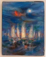 Jelzés nélkül: Holdvilágos vitorlásverseny, olaj, vászon, 24,5×18,5 cm