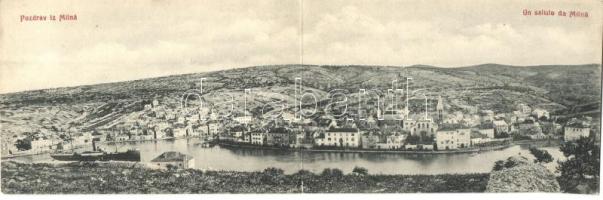 Milna, Látkép, gőzhajó, kétlapos panorámalap / general view, steamship, 2-tiled panoramacard