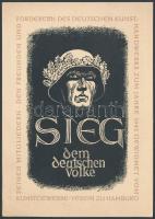 1942 Paul Helms (1884-1971): Sieg dem deutschen Volke, fametszet, papír, jelzés nélkül, 15x10 cm./  1942 Paul Helms (1884-1971): Sieg dem Deutschen Volke, woodcut, paper, without sign, 15x10 cm.