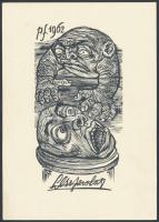 1962 Lou Stirk (1921-2001): Ex Libris Lou Asperslag, fametszet, papír, jelzett a dúcon, 15x10 cm.