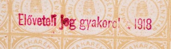 Tamási 1897. "A Tamási Takarékpénztár" részvénye 100K-ról szárazpecséttel, felülbélyegzéss...