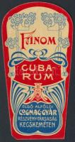 Finom Cuba Rum, Első Alföldi Cognac-Gyár Rt., italcímke, 9x4 cm.