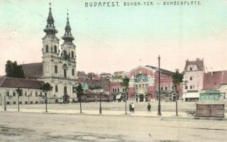 Budapest I. Bomba tér ( ma Batthyány tér), templom, Petz Ágoston üzlete, hátoldalán belga hashajtó gyógyszer reklám (EK)