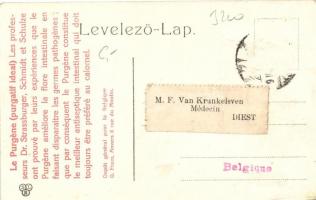 Budapest I. Bomba tér ( ma Batthyány tér), templom, Petz Ágoston üzlete, hátoldalán belga hashajtó g...