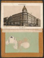 cca 1900 Somossy Mulató bőr leporellója, benne budapesti épületek fotóival (Nemzeti Színház, Nemzeti...