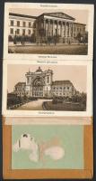cca 1900 Somossy Mulató bőr leporellója, benne budapesti épületek fotóival (Nemzeti Színház, Nemzeti...