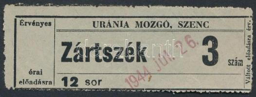 1944 Uránia Mozgó, Szenc belépőjegy, 9x3cm