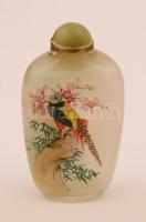 Keleti madármotívumos belülről festett üvegcse, jelzés nélkül, apró kopásnyomokkal, m: 8 cm