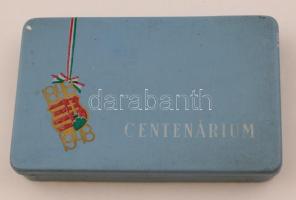 1848-1948 centenárium feliratú fém szivaros doboz, 4 db szivarral