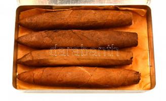 "1848-1948 centenárium" feliratú fém szivaros doboz, 4 db szivarral