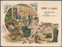 1898 Pataky A. cipész. Kolozsvár litho számolócédula, jegyzék, karton. / Counting cartboard 15x11 cm