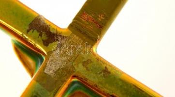 Zsolnay eozin mázas feszület, jelzett, hátoldalán gyári máz hibával, m:10 cm